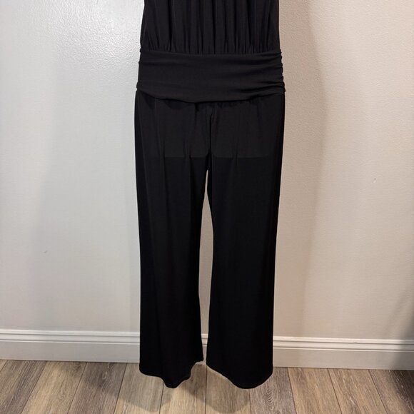Vintage Y2K Express Jumpsuit XS Black Halter Jersey Wide Leg Crop Stretch - Picture 7 of 12